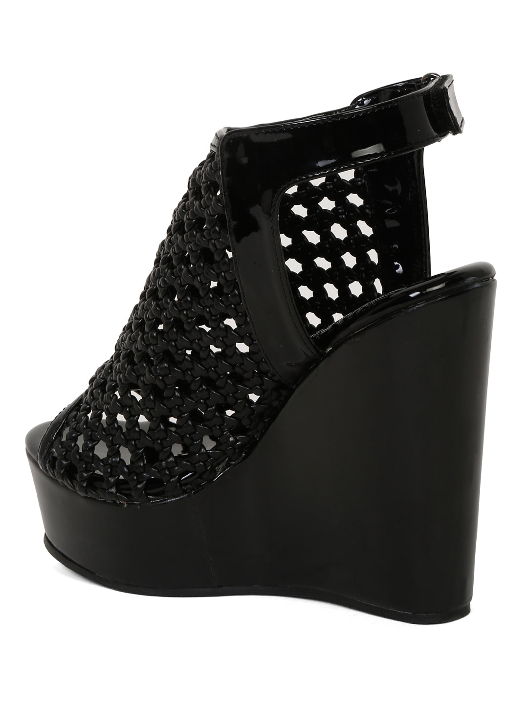 Stylish Black Weave Wedge Sandals