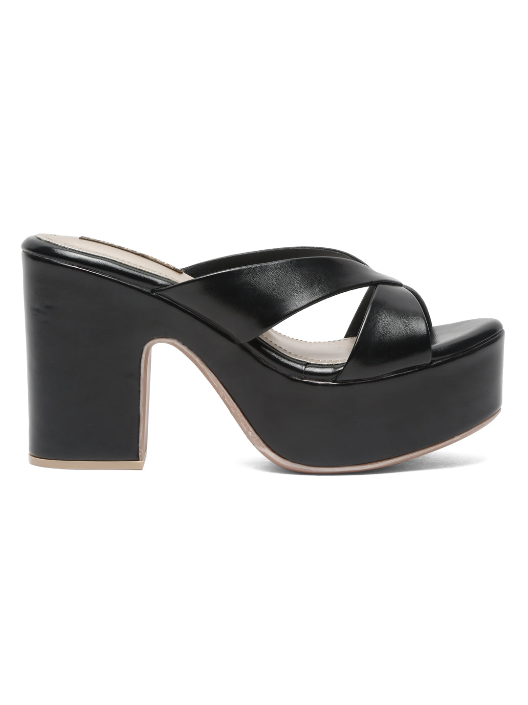 Stylish black heels for women with Cross-Strap Block Heels | Flat N Heels