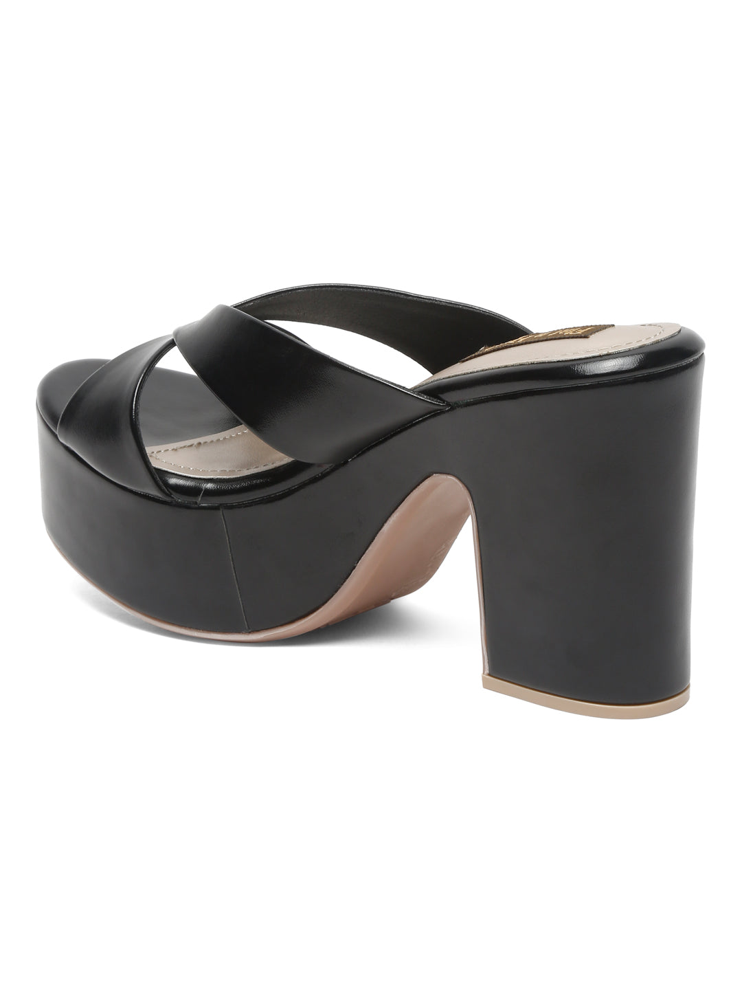 Stylish black heels for women with Cross-Strap Block Heels | Flat N Heels