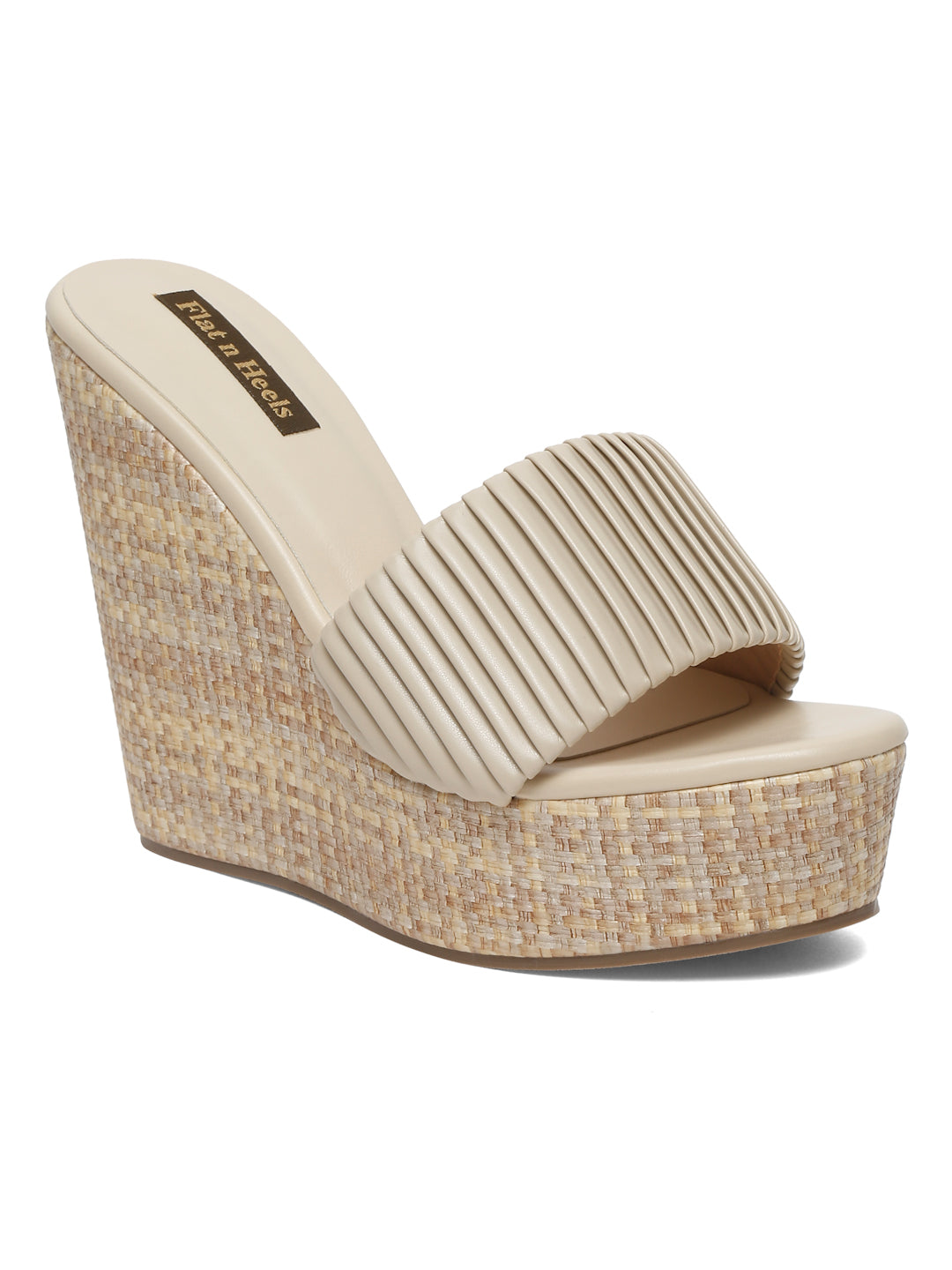 Stylish Beige Wedge Sandals with Textured Straps