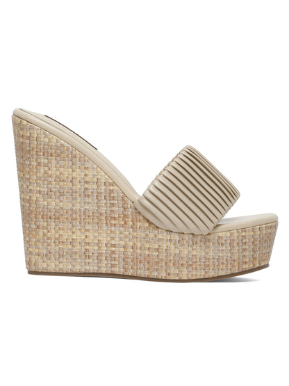 Stylish Beige Wedge Sandals with Textured Straps