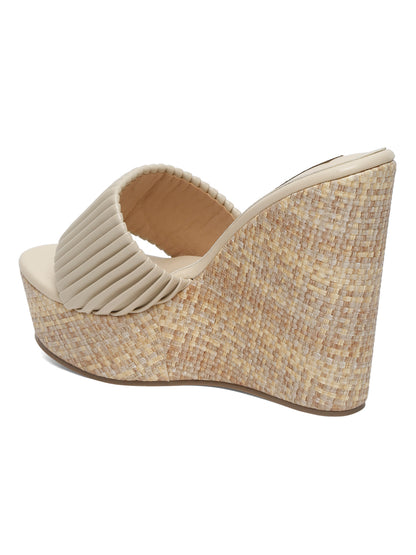 Stylish Beige Wedge Sandals with Textured Straps