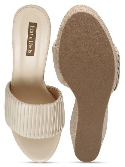 Stylish Beige Wedge Sandals with Textured Straps