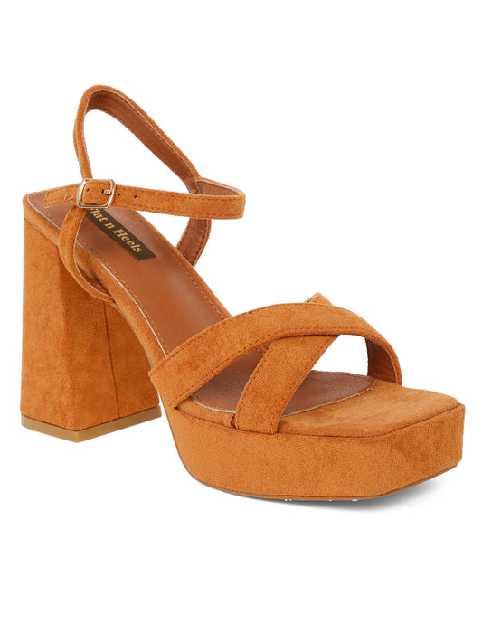 Stylish Tan Platform Sandals with Ankle Strap