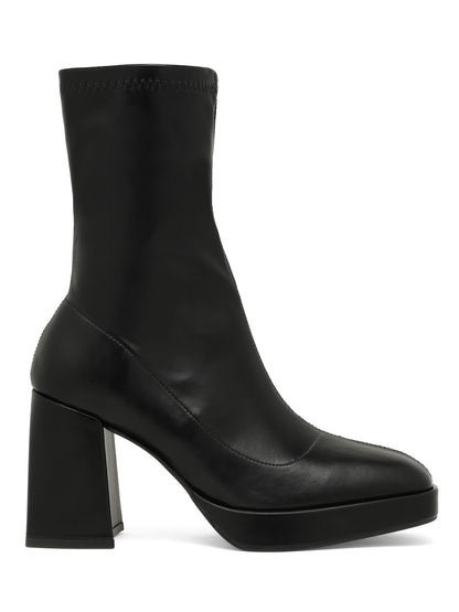 Stylish Black Ankle Boots with Block Heel - Flat N Heels