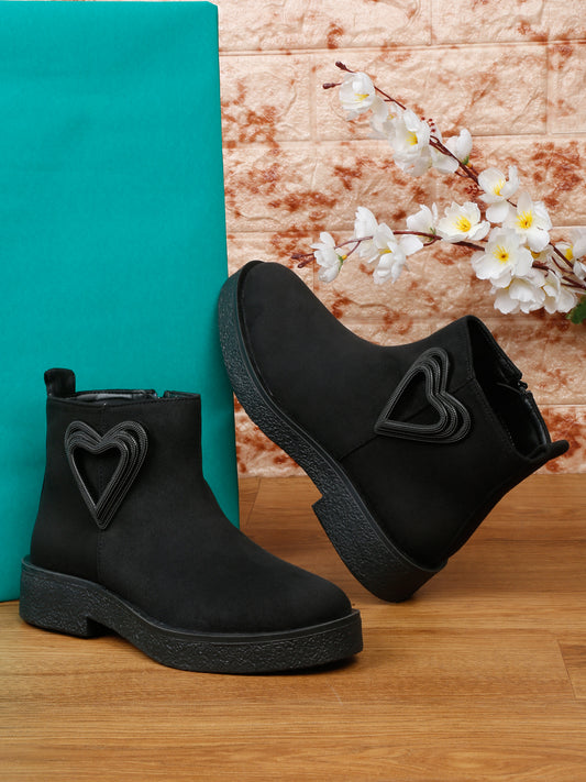 Heart Ancle black embellished boots – Trendy & Comfortable Black Boots