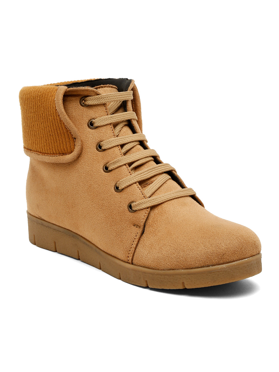 Casual Tan Lace-Up Ankle Boots for Women - Lightweight and Comfortable