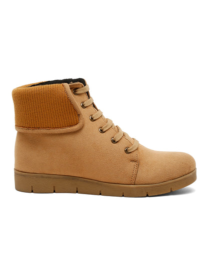 Casual Tan Lace-Up Ankle Boots for Women - Lightweight and Comfortable