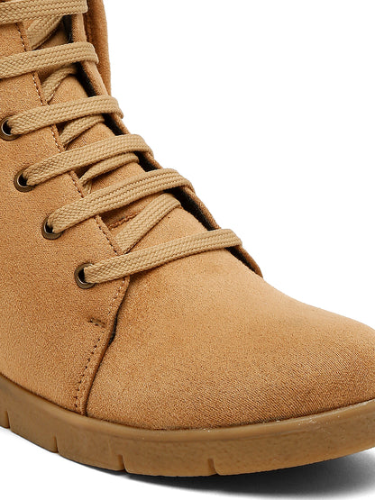 Casual Tan Lace-Up Ankle Boots for Women - Lightweight and Comfortable