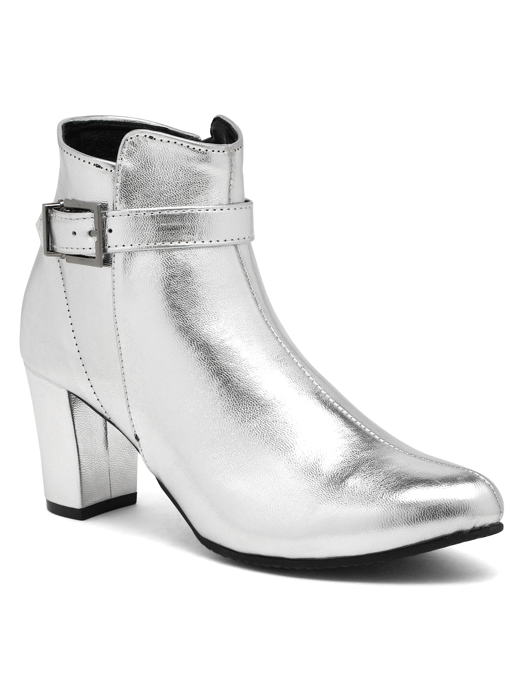 Glamorous Gold Ankle Boots with Buckle Detail - Flat N Heels