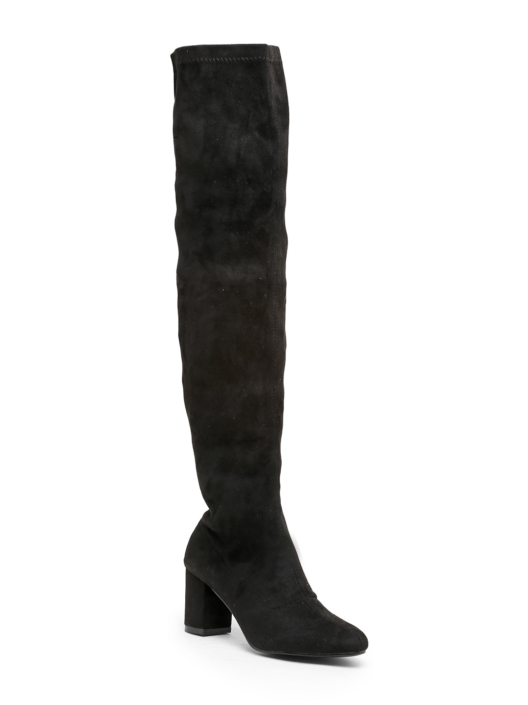 Women's Black Suede Over-the-Knee Boots - Block Heel Thigh High Boots