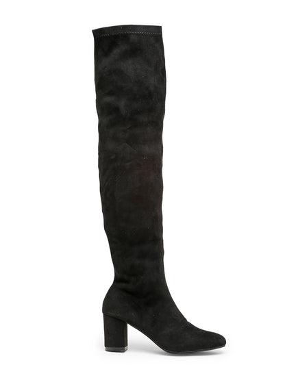 Women's Black Suede Over-the-Knee Boots - Block Heel Thigh High Boots