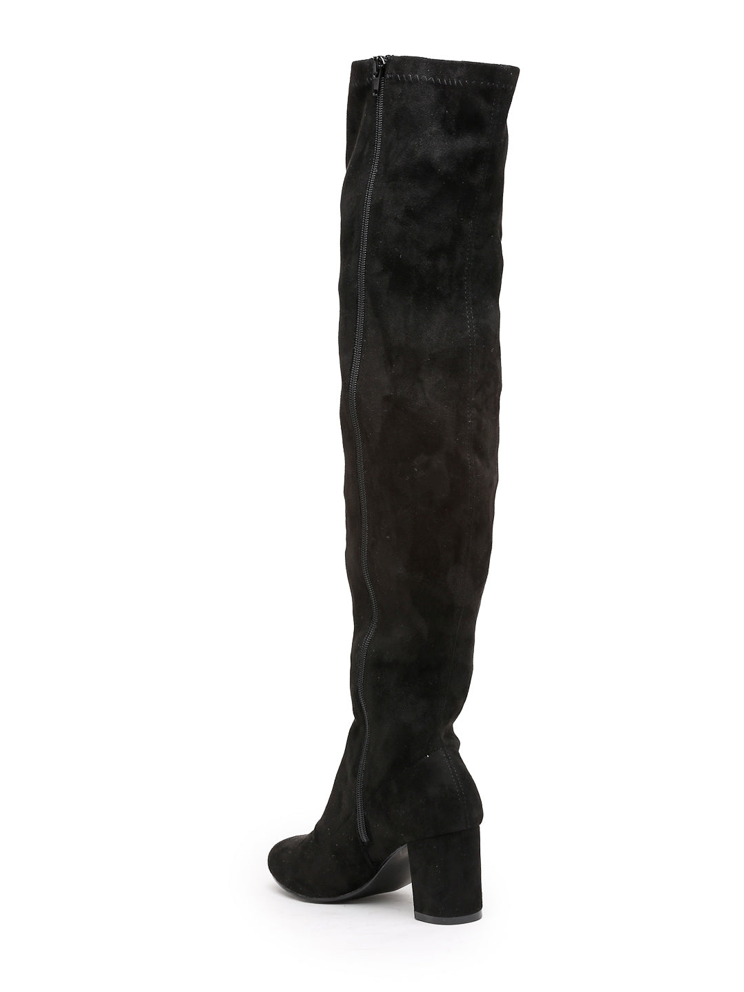 Women's Black Suede Over-the-Knee Boots - Block Heel Thigh High Boots