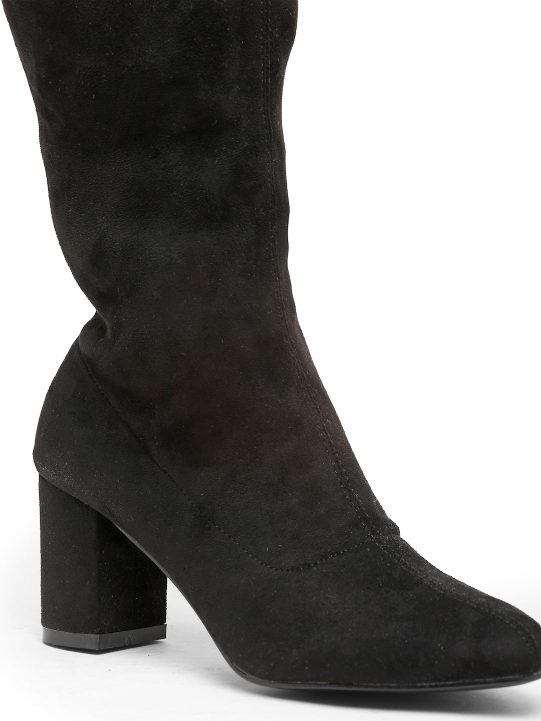 Women's Black Suede Over-the-Knee Boots - Block Heel Thigh High Boots