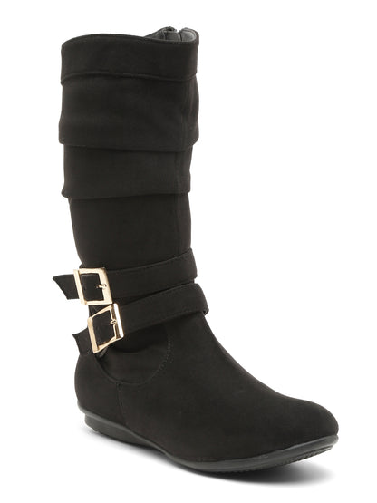 Chic Beige Mid-Calf Boots for Women - Stylish Suede with Buckle Design