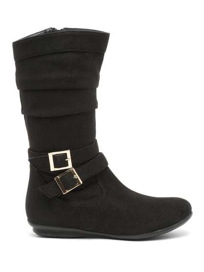 Chic Beige Mid-Calf Boots for Women - Stylish Suede with Buckle Design