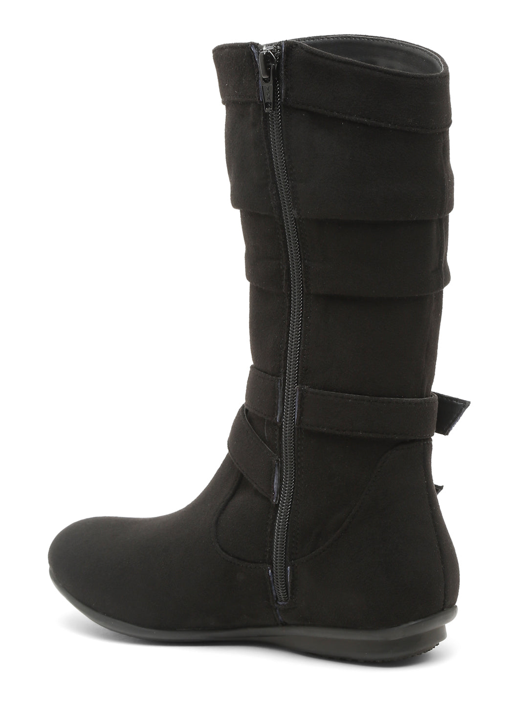 Chic Beige Mid-Calf Boots for Women - Stylish Suede with Buckle Design