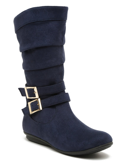 Chic Beige Mid-Calf Boots for Women - Stylish Suede with Buckle Design