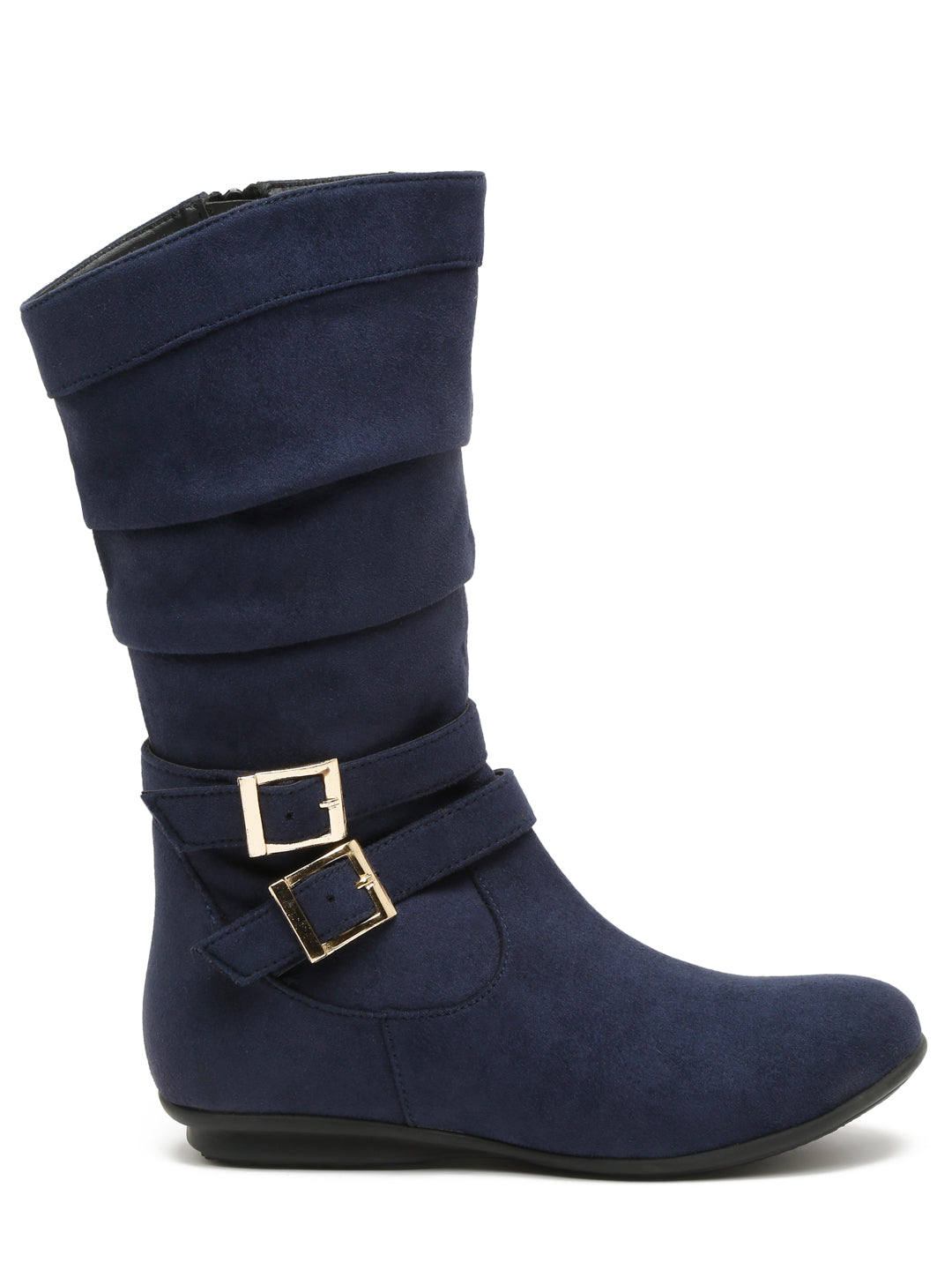 Chic Beige Mid-Calf Boots for Women - Stylish Suede with Buckle Design