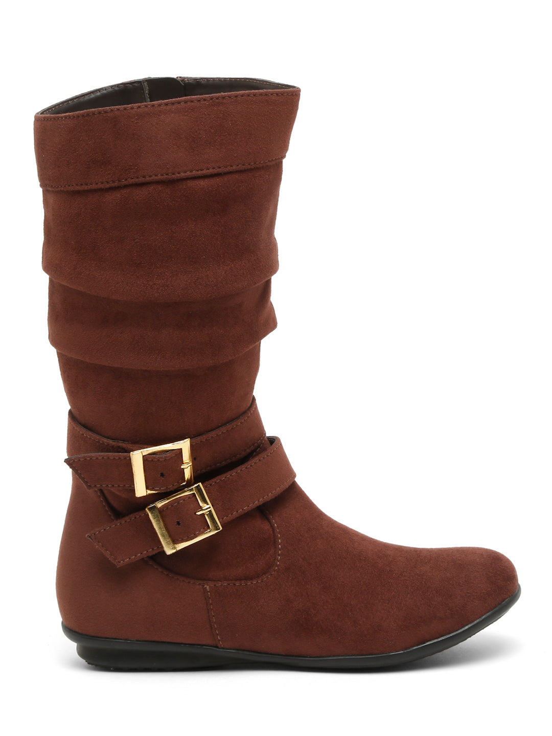 Chic Beige Mid-Calf Boots for Women - Stylish Suede with Buckle Design