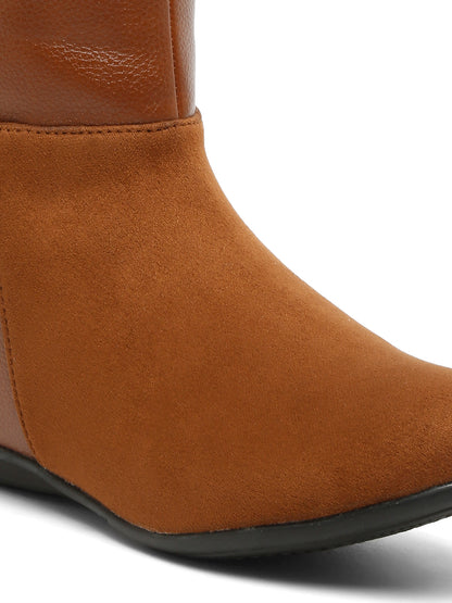 Black Mid-Calf Boots for Women - Sleek Leather and Suede Design