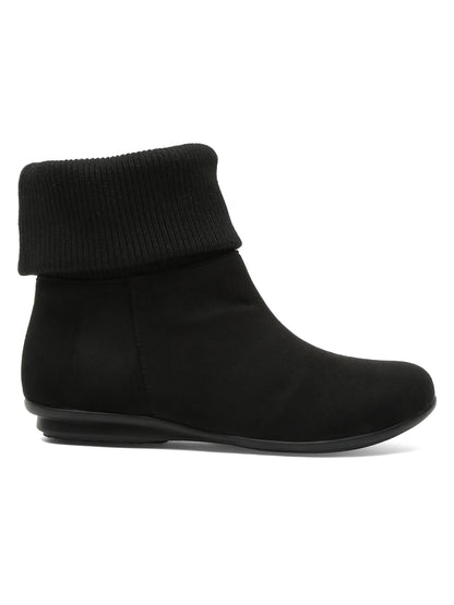 Stylish Black Foldable Knitted Cuff Ankle Boots - Comfortable & Warm Footwear