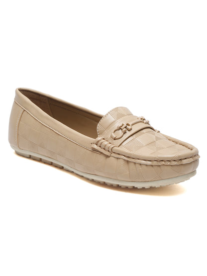 Chic Beige Loafers for Women – Comfortable Slip-On Shoes with Cushioned Footbed