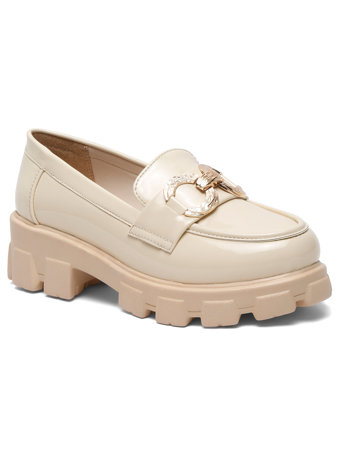 Trendy Beige Chunky Loafers for Women – Stylish Slip-On Casual Shoes