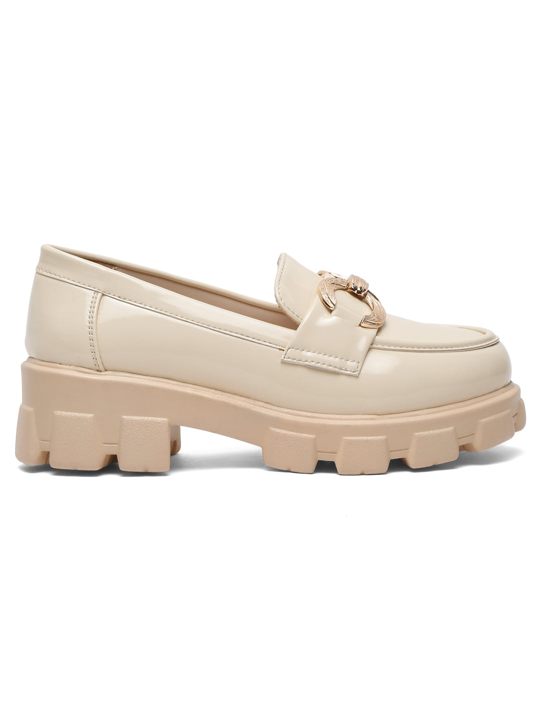 Trendy Beige Chunky Loafers for Women – Stylish Slip-On Casual Shoes