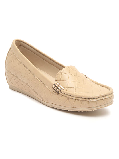 Stylish beige loafers ladies with Hidden Wedge Heel