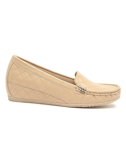 Stylish beige loafers ladies with Hidden Wedge Heel