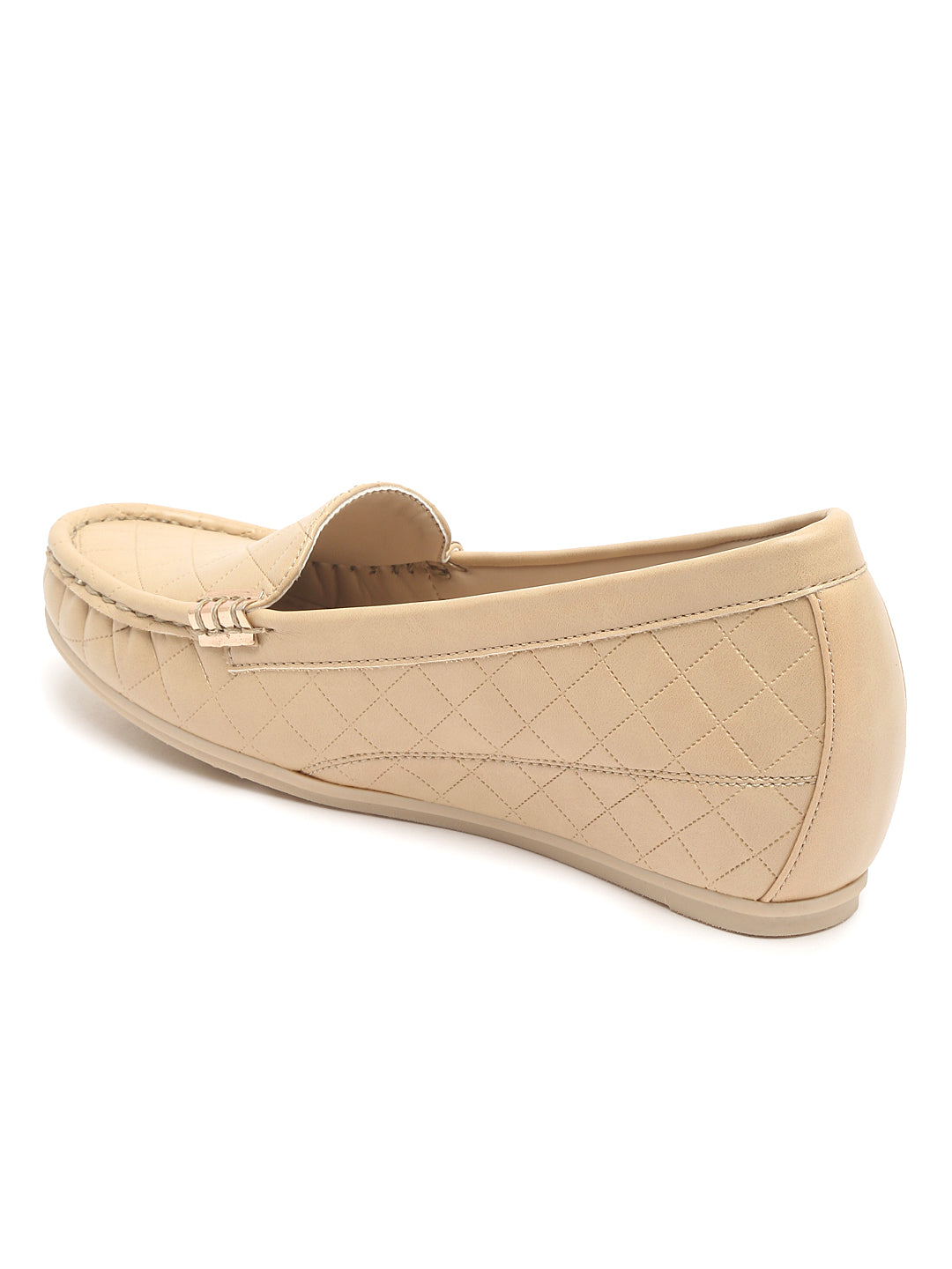 Stylish beige loafers ladies with Hidden Wedge Heel