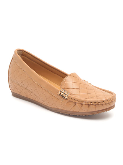 Stylish beige loafers ladies with Hidden Wedge Heel