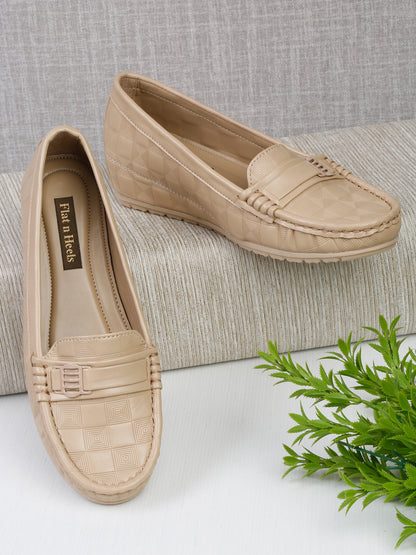 Beige Loafers for Women - Flat Heels Slip-On Shoes