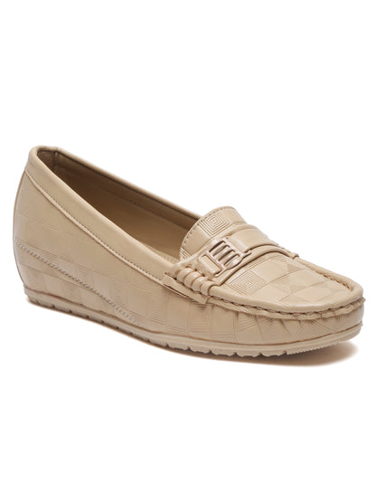 Beige Loafers for Women - Flat Heels Slip-On Shoes