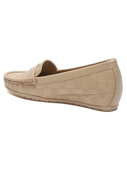 Beige Loafers for Women - Flat Heels Slip-On Shoes