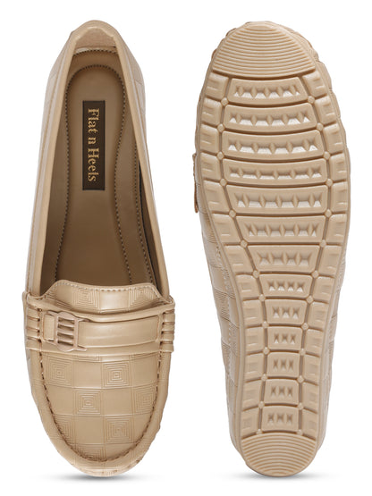 Beige Loafers for Women - Flat Heels Slip-On Shoes