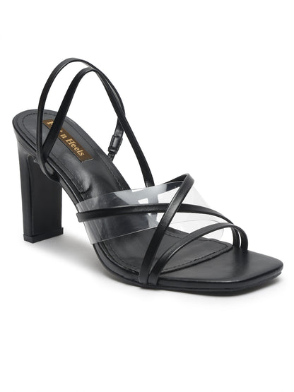 Stylish Strappy Block Heels with Clear Straps | Comfortable and Trendy