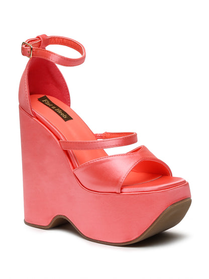 Stylish Peach Platform Heels with Ankle Strap