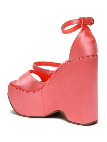 Stylish Peach Platform Heels with Ankle Strap