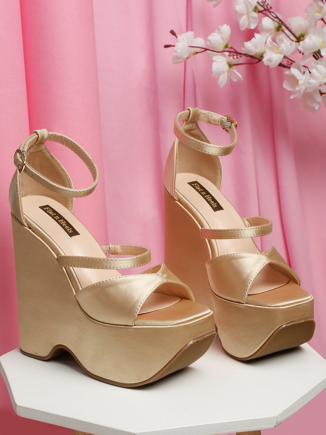 Stylish Peach Platform Heels with Ankle Strap