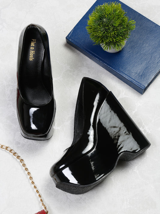 Stylish Black Pointed Toe Platform Heels Pumps