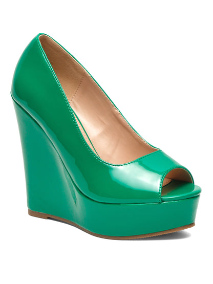 Stylish Emerald Green Peep-Toe Wedges Pumps