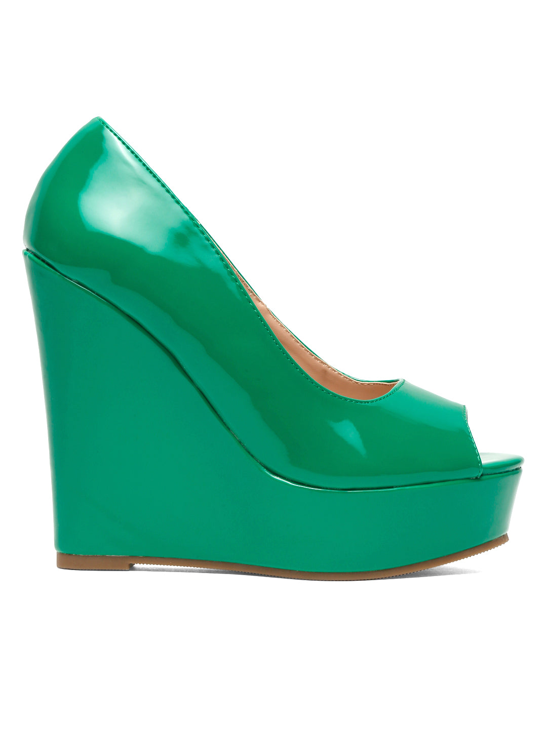 Stylish Emerald Green Peep-Toe Wedges Pumps