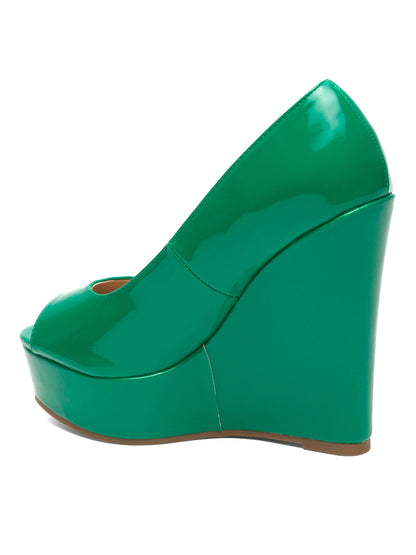 Stylish Emerald Green Peep-Toe Wedges Pumps