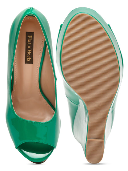 Stylish Emerald Green Peep-Toe Wedges Pumps