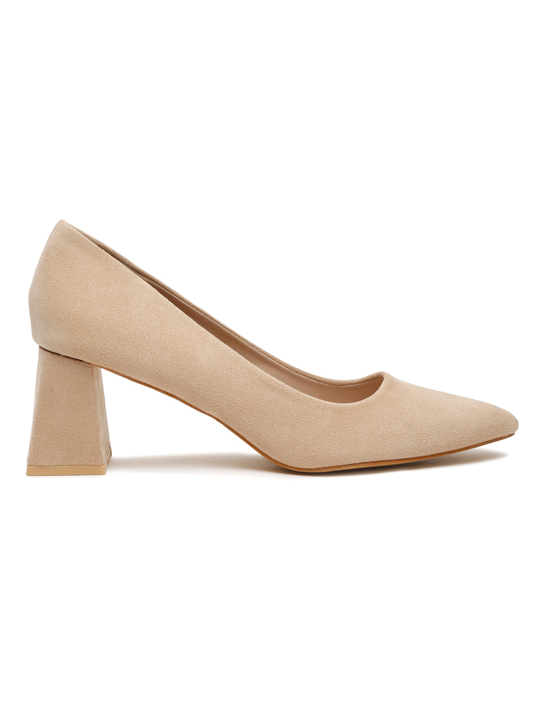 Stylish Beige Closed-Toe Block Heel Flats Pumps | Flat N Heels