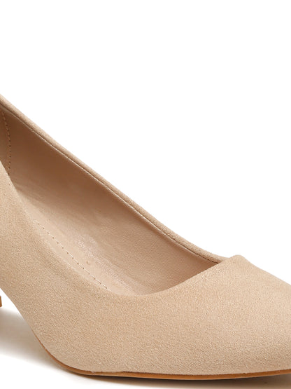 Stylish Beige Closed-Toe Block Heel Flats Pumps | Flat N Heels