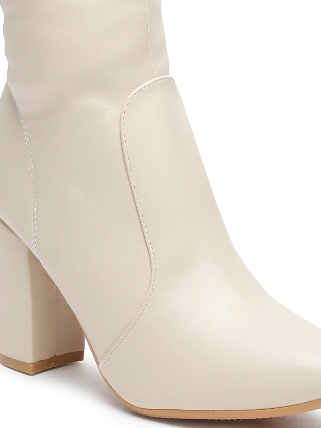 Stylish Slouchy Knee-High Boots in Cream | Chunky Heel Booties