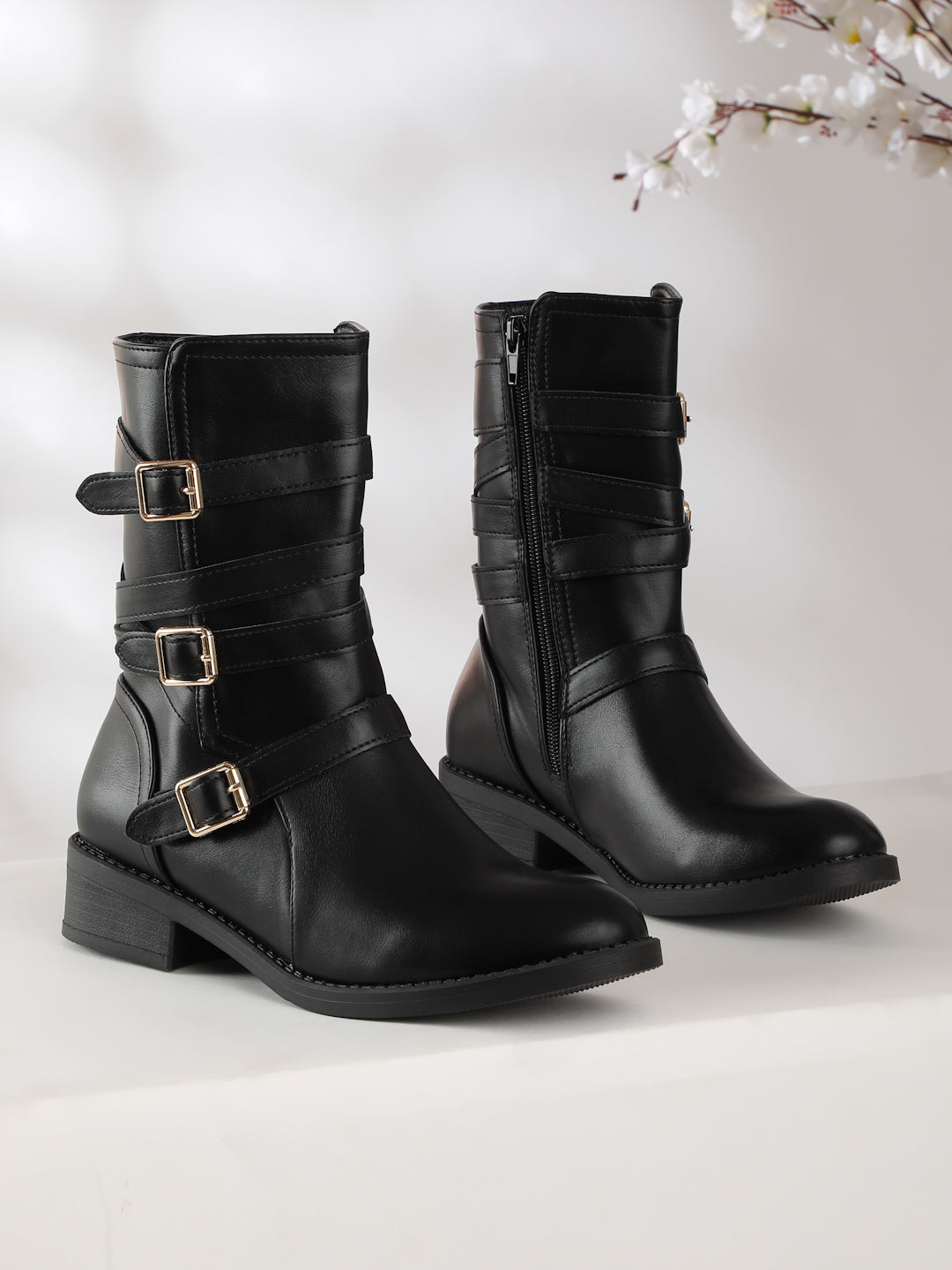 Stylish Buckle Detail Ankle Boots | Black Ankle Boots